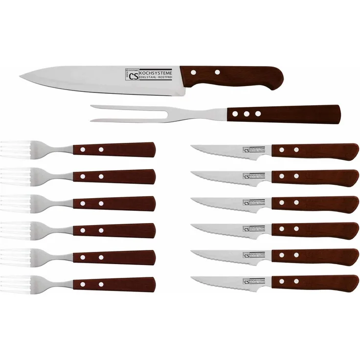 CS Koch-Systeme Steakbesteck Brühl (14-tlg), 6 Personen, Edelstahl, Holz, mit Holzgriffe