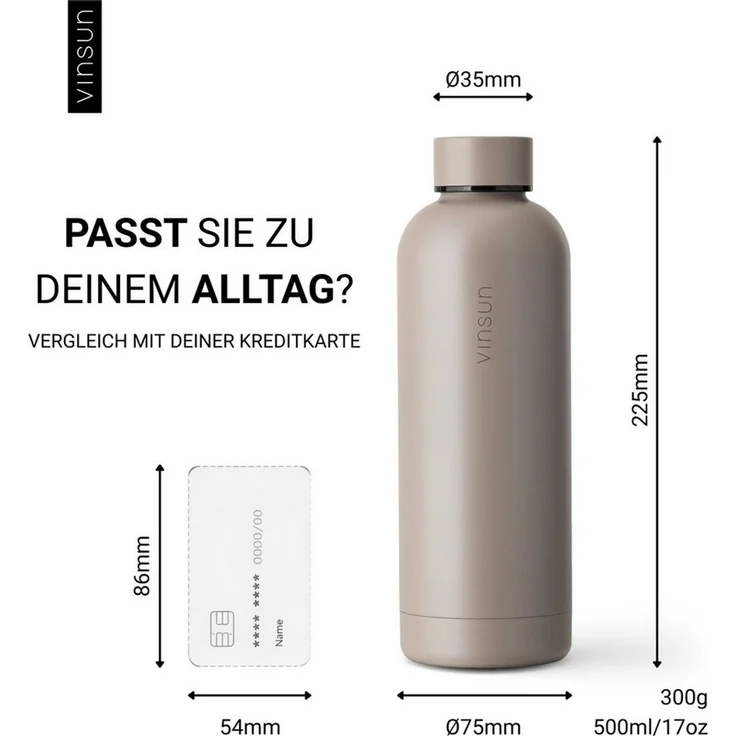 Vinsun Isolierflasche Edelstahl Flasche 500ml, Thermoflasche Kohlensäure geeignet, BPA frei, Auslaufsicher, doppelwandig, bruchsicher, geruchs- & geschmacksneutral – Bild 2
