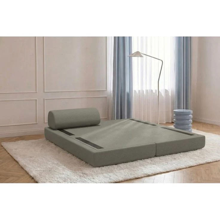 Verwandelbare Chaiselongue aus glattem, taupefarbenem Stoff – Bild 3