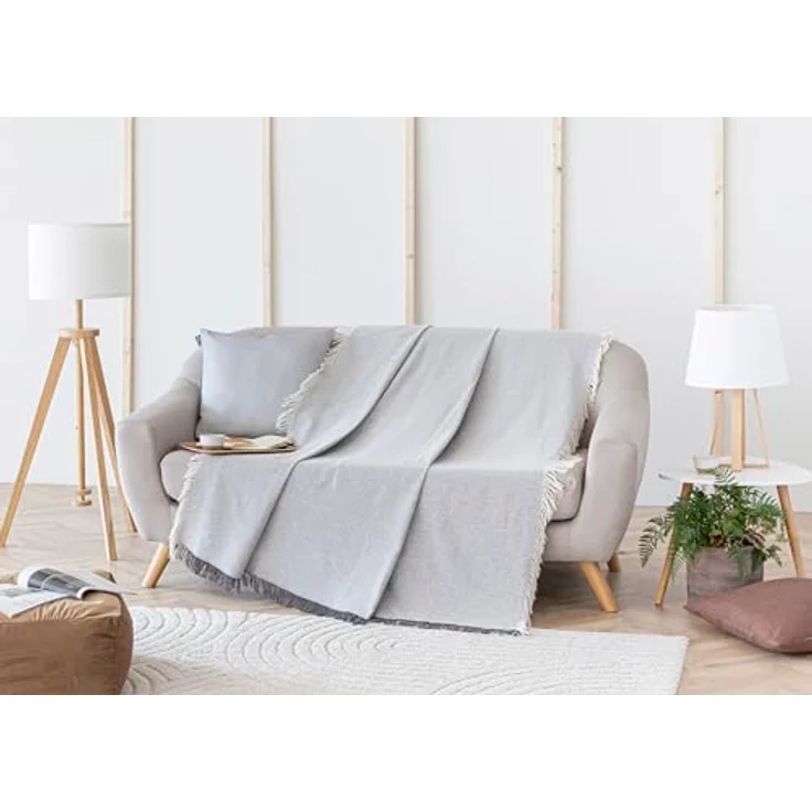 Todocama Mehrzweck-Tagesdecke, Tagesdecke, Überwurf für Bett, Sofaüberwurf, Jarapas, einfarbig (230x260 cm, dunkelgrau). – Bild 7