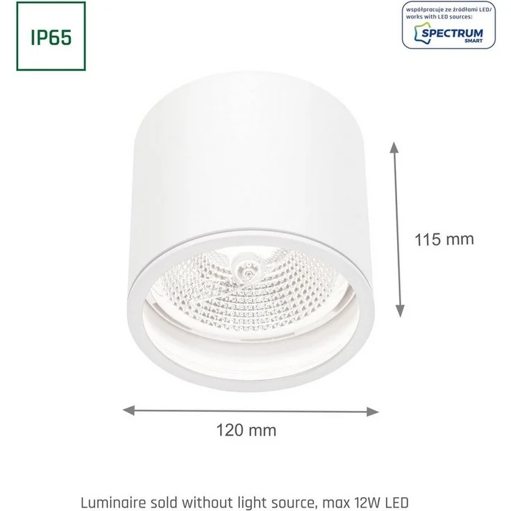 Spectrum Aufbauleuchte LED Chloe AR111 GU10 Außenleuchte weiß Deckenleuchte IP65 max. 12W rund, Kein Leuchtmittelenthalten, Außenleuchte – Bild 2