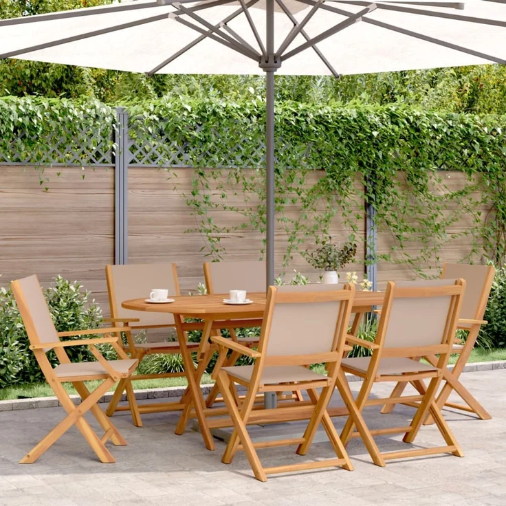vidaXL Klappstühle, 6-teilig, taupefarbener Stoff und Massivholz 3214581 – Bild 1