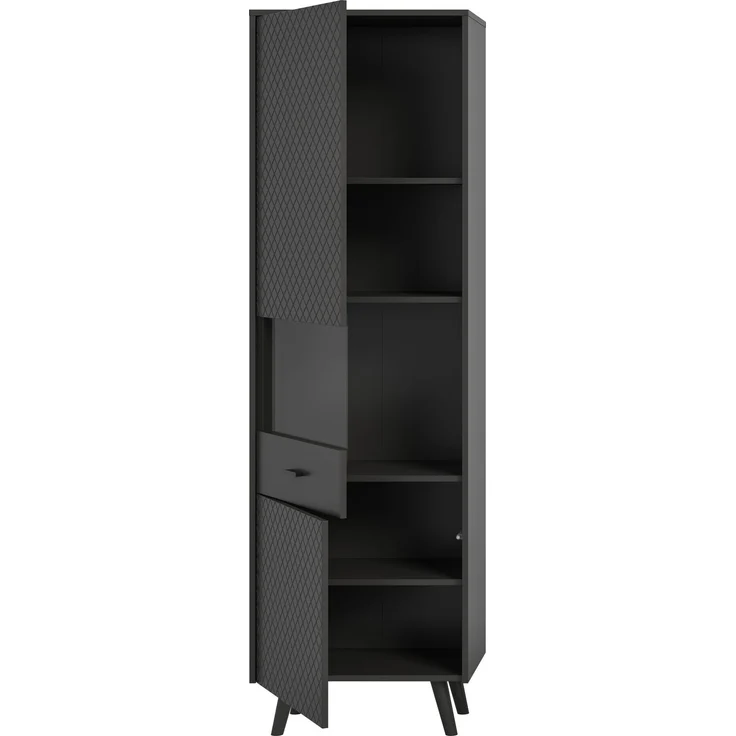 Vitrine (B/H/T: 58x195x37 cm) in grau matt tiefzieh – Bild 3