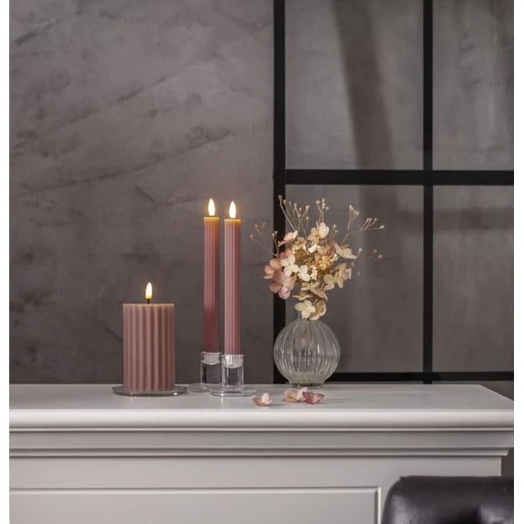 Star LED Echtwachs Stumpenkerze mit Timer, 7,5 x 15 cm, altrosa – Bild 3