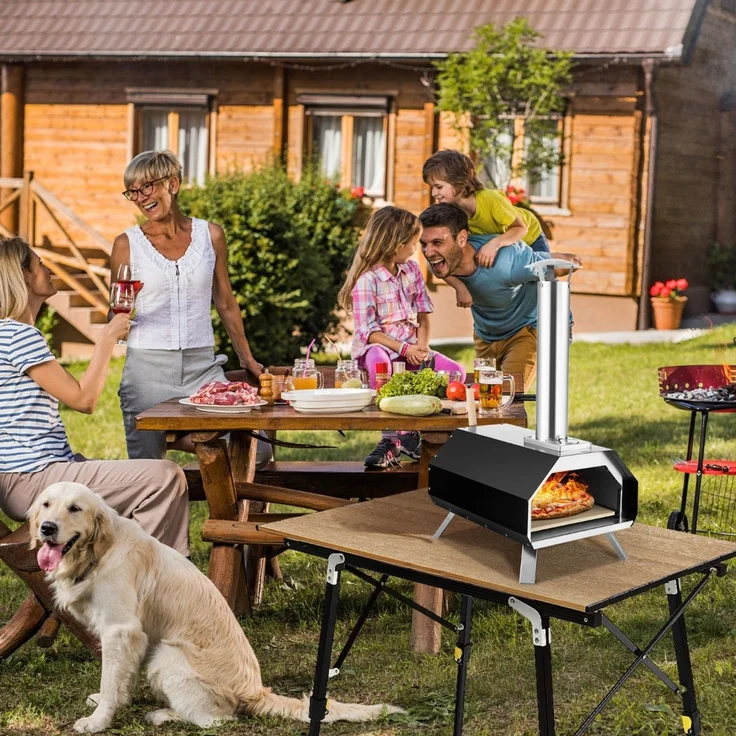 Outdoor Pizzaofen mit Pizzastein & Pizzaschaufel & Thermometer & Klappbaren Beinen – Bild 2