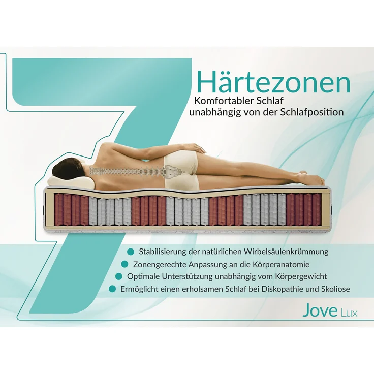 Komfortable Taschenfederkernmatratze H3 mit PU-Schaum & stabiler Unterstützung – punktelastisch & hygienisch – 140 x 200 cm – JOVE - LUX – Bild 4