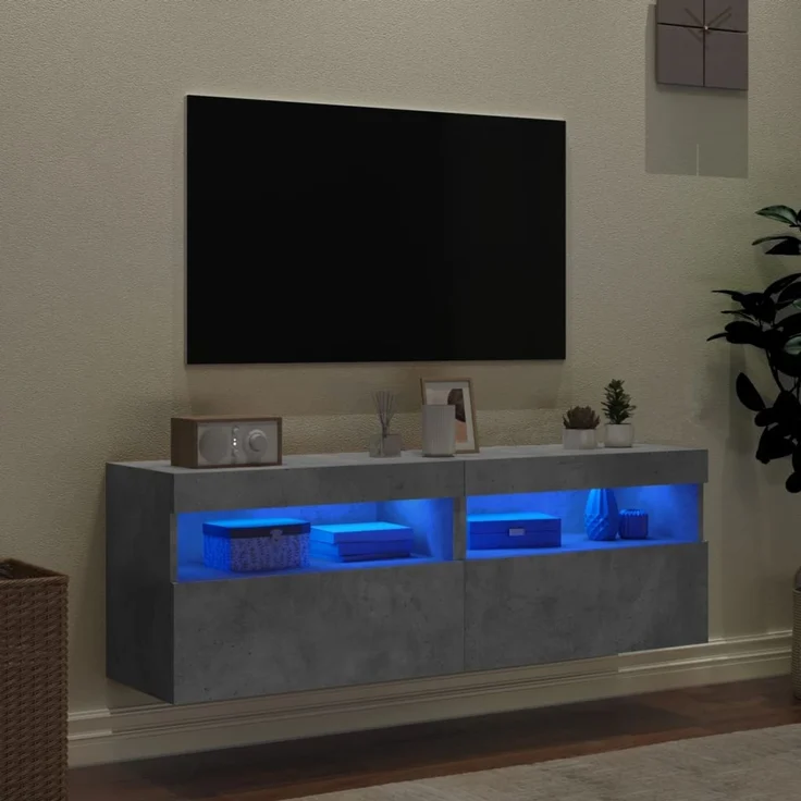 2 pcs TV-Wandschrank, TV Hängeboard mit LED-Leuchten. Betongrau 60x30x40 cm – Bild 4
