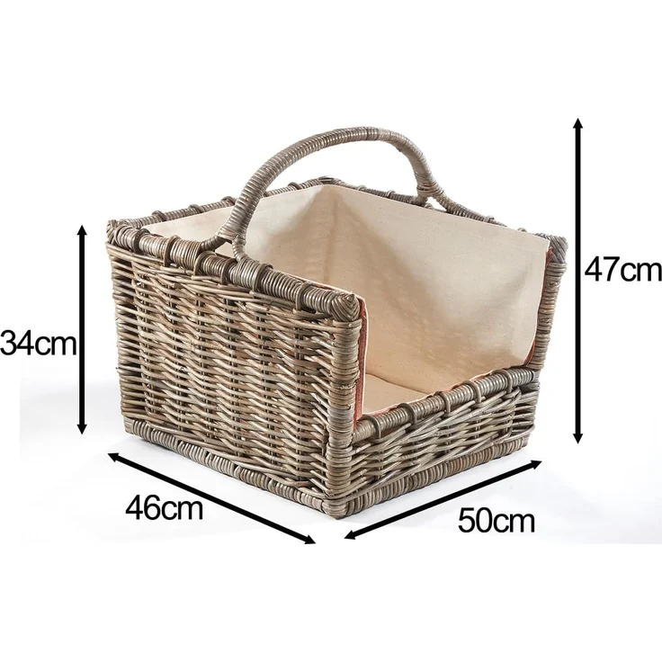 Kobolo Kaminholzkorb Holztrage Rattan grau mit abnehmbarem Leinenstoff – Bild 2