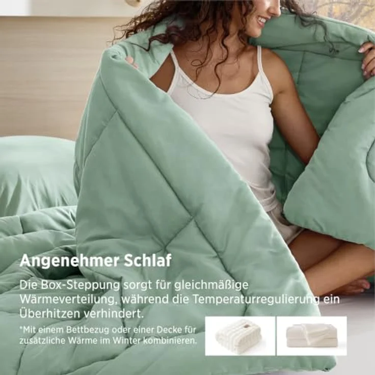 BEDSURE Bettdecke Ohne Bezug 240x220 - Bettdecke mit Integriertem Bezug | Bettdecke 240x220 für Allergiker Waschbare 4 Jahreszeiten Bettdecken Oeko-TEX Ganzjahresdecke Warm & Gemütlich, Chaumgrün – Bild 4
