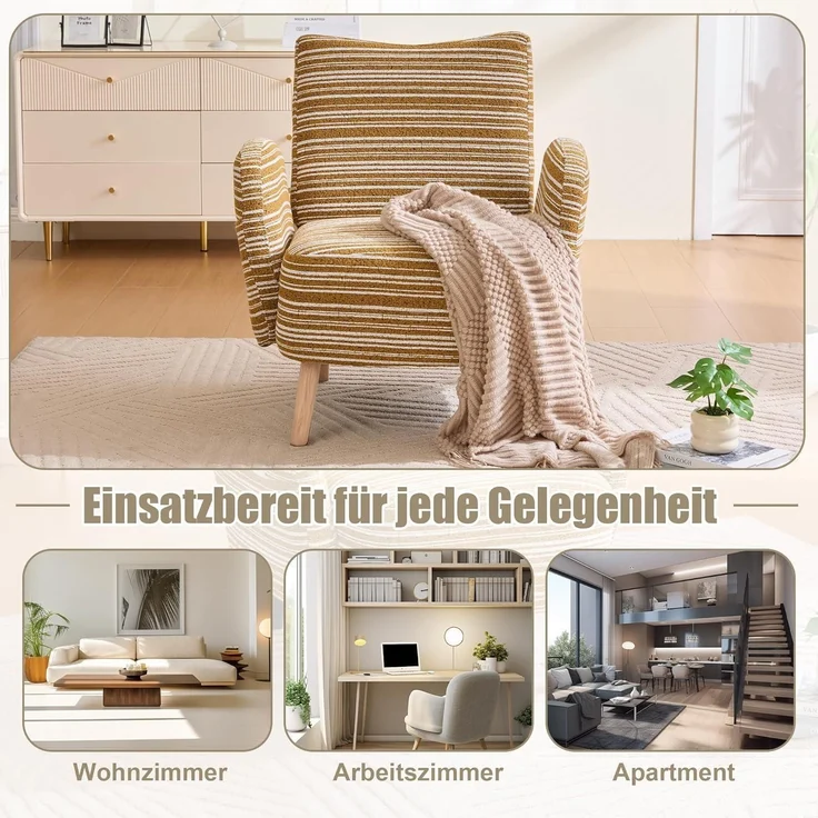 Ohrensessel Relaxsessel Lesesessel Massivholzbeine Gelb 77x81cm Gelb – Bild 7