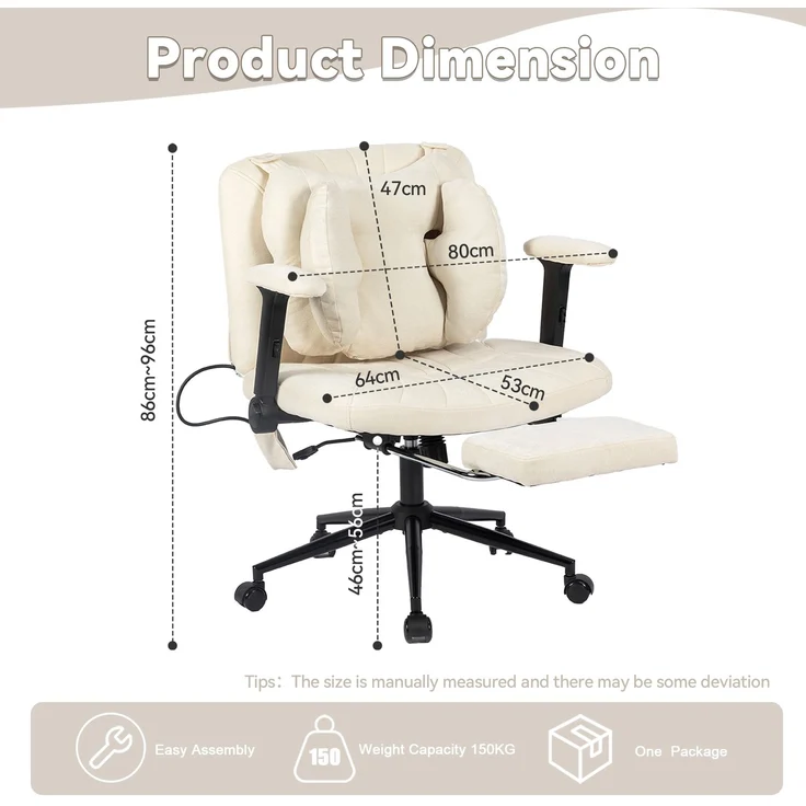 Bürostuhl, Drehstuhl, höhenverstellbarer Schreibtischstuhl mit Fußstütze, Belastbarkeit 150 kg, Gaming-Stuhl mit Armlehnen und Rollen, beige--Beige--86 x 55 x 80 cm--CHENHAONING – Bild 3
