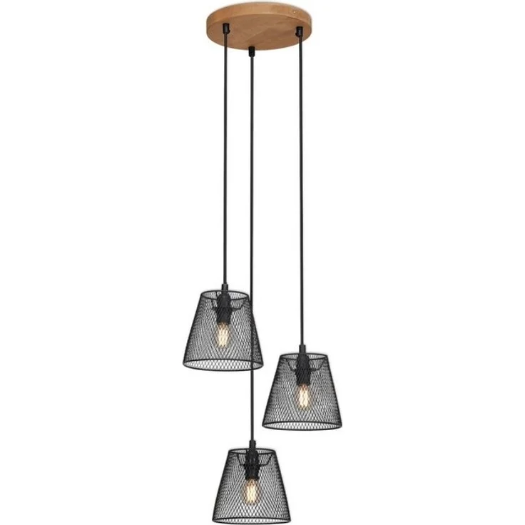 Briloner Leuchten Pendelleuchte Pendelleuchte TAUNUS, 3-flammig, retro/vintage, Metallschirm und Holz Basis, schwarz, 21 cm – Bild 4