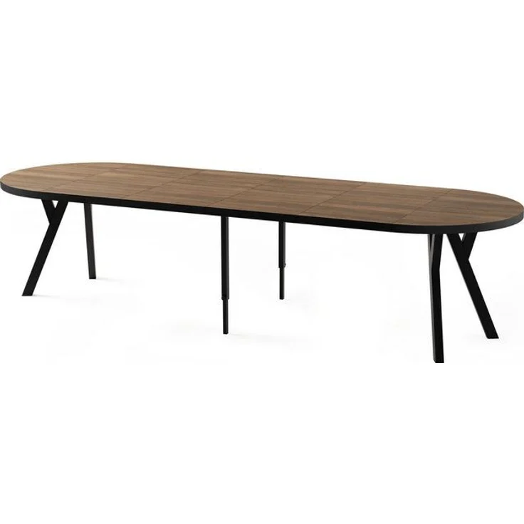 WFL GROUP Esstisch Twixy ausziehbar rund industrial mit schwarzen Holzbeinen (MADE IN EU, erhältlich in 2 Größen – Durchmesser 100 cm, ausziehbar auf 250/300 cm), XXL groß extra lang Ausziehtisch für 5-16 oder 5-14 Personen – Bild 4