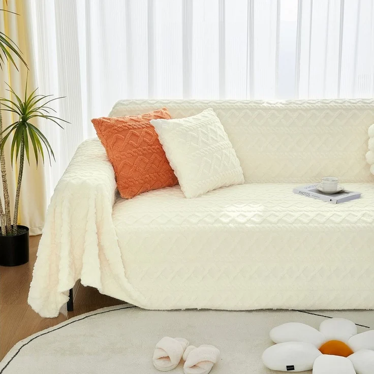 Sunicol Sofabezug Weiche Flauschiger Kunstpelz Sofabezug Waschbar Couch überzug, 3 Größen, Jacquard Sofaüberwurf Decke – Bild 4