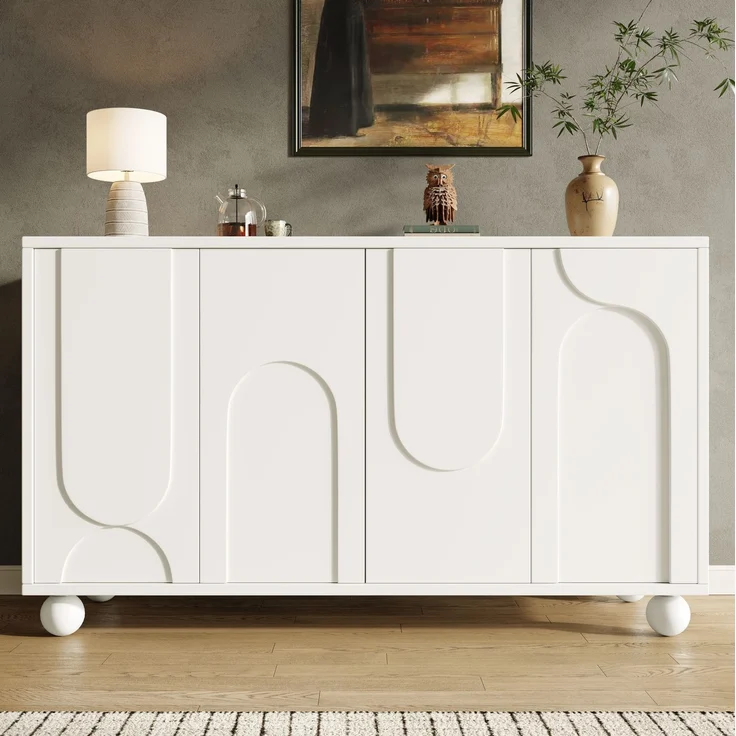 Sideboard 120x35x71 cm mit verstellbarer Ablage – weiß, MDF und Metall – Bild 2