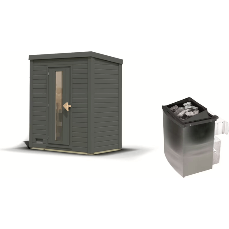 Karibu Sauna Hytti 0 terragrau mit 9 kW Ofen mit integrierter Steuerung – Bild 2