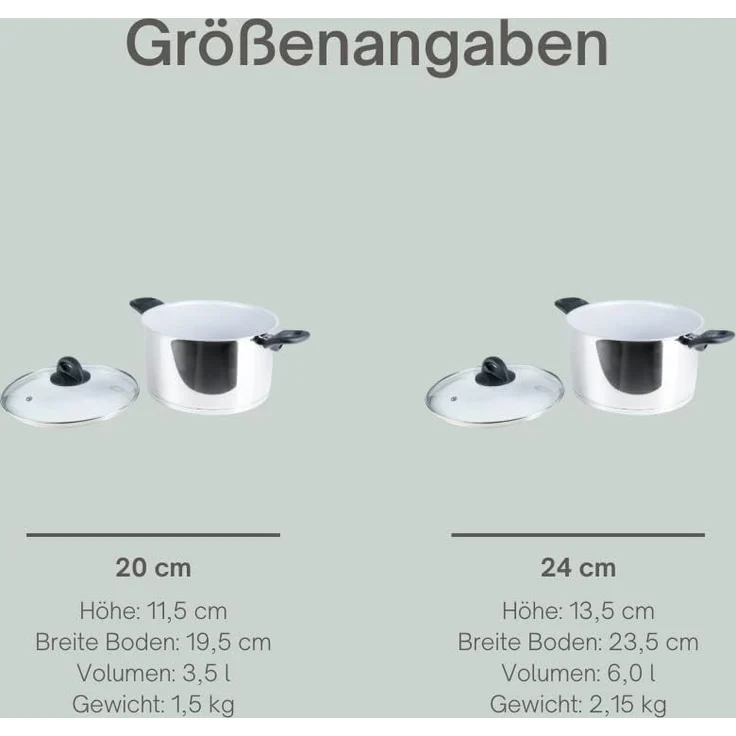 Genius Kochtopf Genius Cerafit Steel Kochtopf-Set 20cm (3,6l) + 24cm (6l), Edelstahl 18/10 (Set, 2 Töpfe), Antihaft-Beschichtung – Bild 6