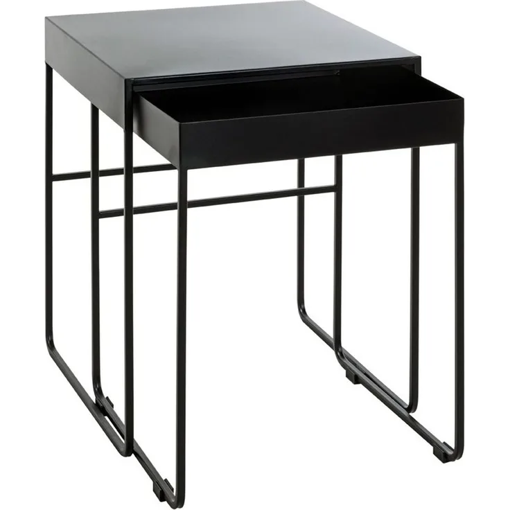 Haku Beistelltisch 2er Set aus Stahlrohr in schwarz, rechteckige Ablagen aus lackiertem Metall, Maße 39x39x51 cm und 42x42x54 cm