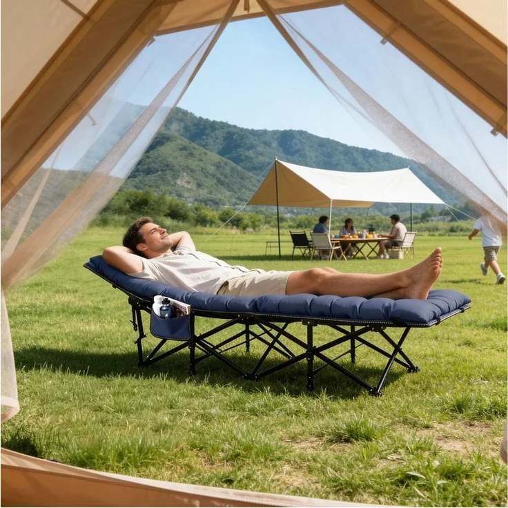 Sekey Feldbett Campingbett klappbar Campingliege Angelliege Klappbett bis 200 kg 190 x 71 x 35 cm Klappbett mit Matratze, für Garten Camping Outdoor – Bild 2