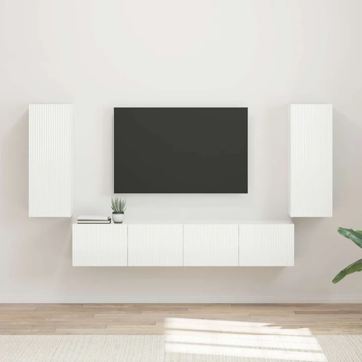 vidaXL TV-Wandregal-Set 4 pcs Hochglanz Weiß Holzwerkstoff 3408920 – Bild 1