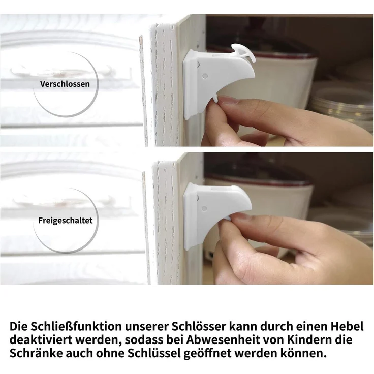 Norjews kindersicherheit Magnetisches Schrankschloss (10 Schlösser & 2 Schlüssel), Ohne Bohren oder Werkzeug Sicherheitssets, Unsichtbare Kindersicherung für Schränke, Schubladen usw – Bild 4