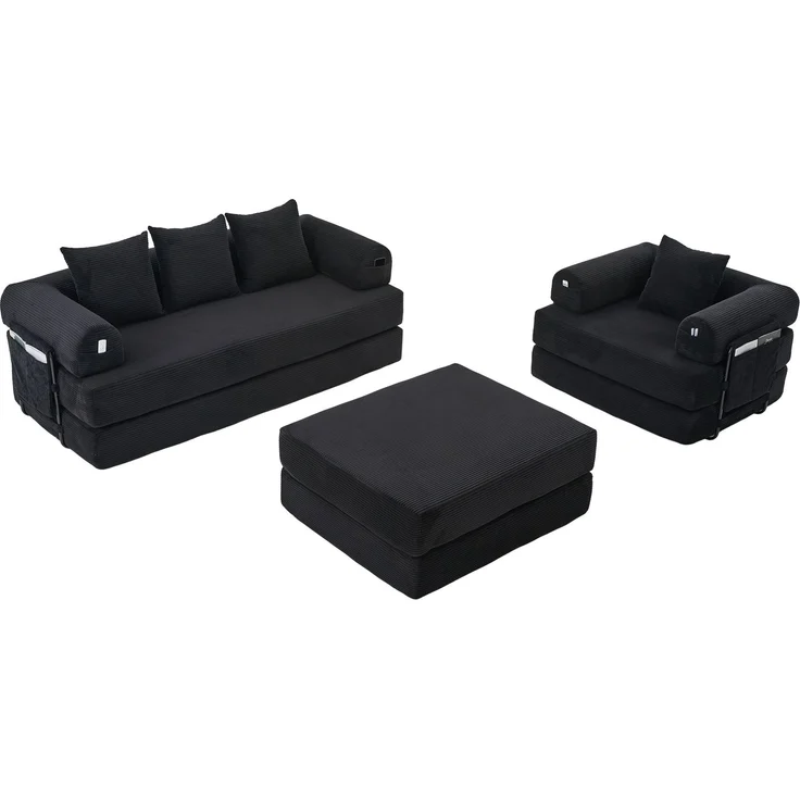 ZUBALIYA Ecksofa 94x67 cm, mit Ablageflächen, mit Cordbezug, mit breiten Armlehnen, modular aufgebaut, mit Schaumstoffpolsterung – Bild 17