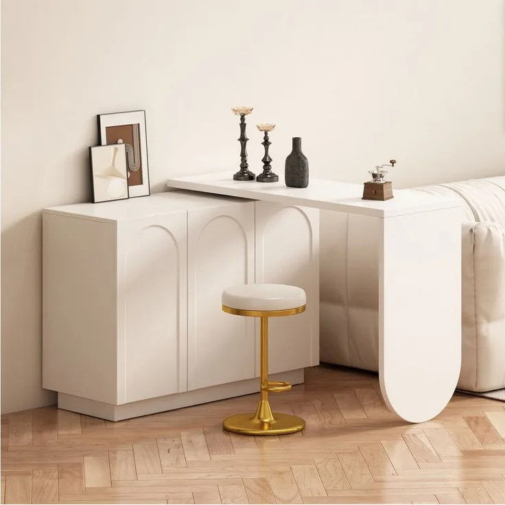 Flieks Kommode mit 360° drehbar Tisch weiß (B110-170/T40/H75cm, 1 St, mit verstellbarer Ablage), Schminktisch Eckschreibtisch Sideboard mit Stauraum, Breite 110/170 cm