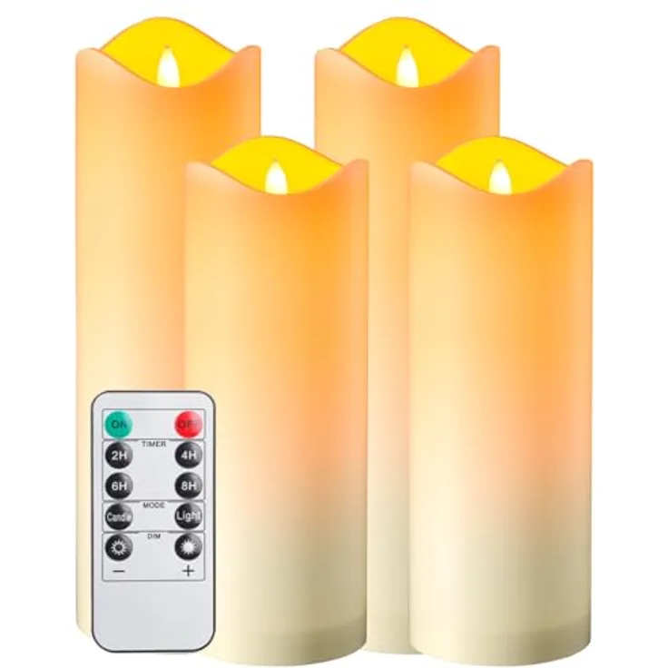 EXTSUD Wasserdichte LED Kerzen mit Timerfunktion 4er Flammenlose Flackernde LED Outdoor Kerzen mit Fernbedienung und Batterie Led Kerze für Garten Hochzeit Weihnachten Halloween Party Dekoration