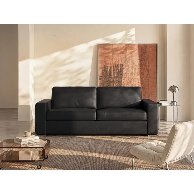 Vente-unique - CALITO Sofa Leder Schwarz - B 223 cm94 cm x H 85 cm x L 216 cm