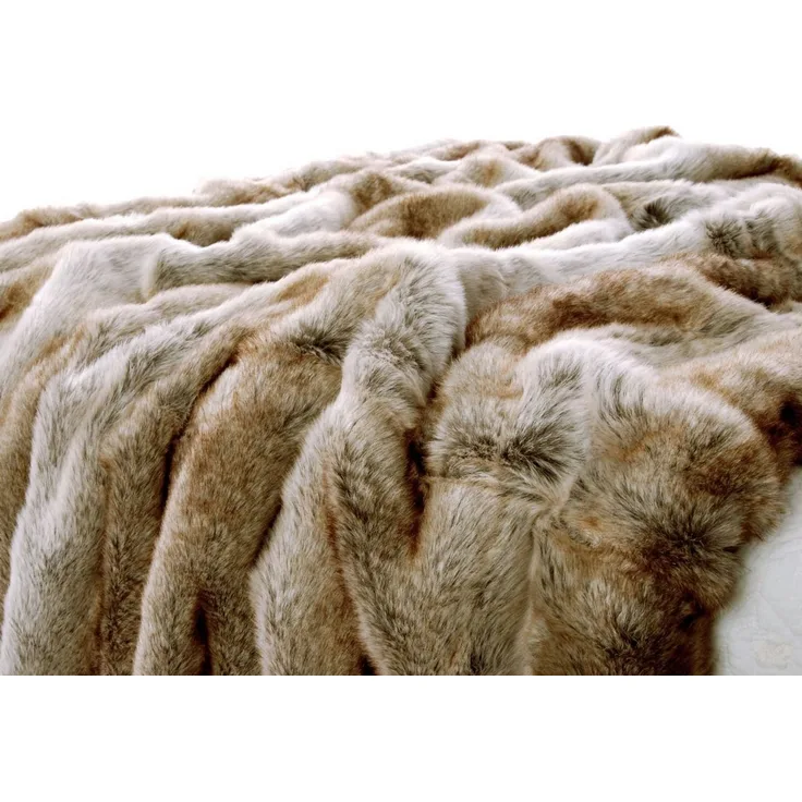 Wohndecke Felldecke (Kunstfell) Kuscheldecke Tagesdecke "Wolf hell gestreift", Wohnen&Accessoires, Felloptik