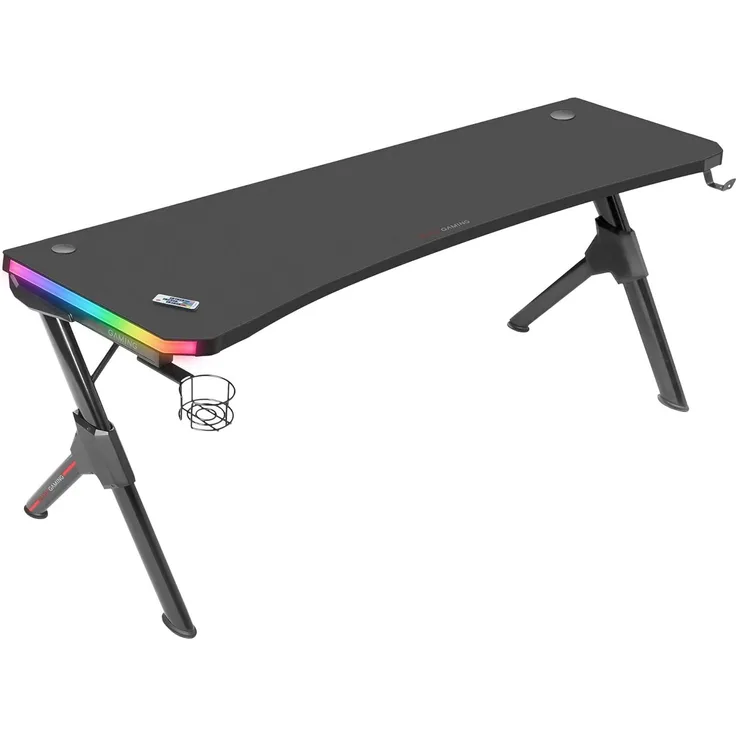 Mars Gaming MGDXLRGB, Ergonomischer RGB Gaming Tisch, Headset+Flaschenständer, 160x60 cm, Schwarz