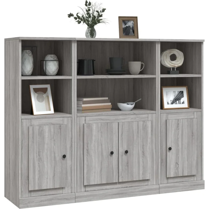 Highboards 3 Stk, BuffetSchrank, Büroschrank. Grau Sonoma Holzwerkstoff – Bild 3