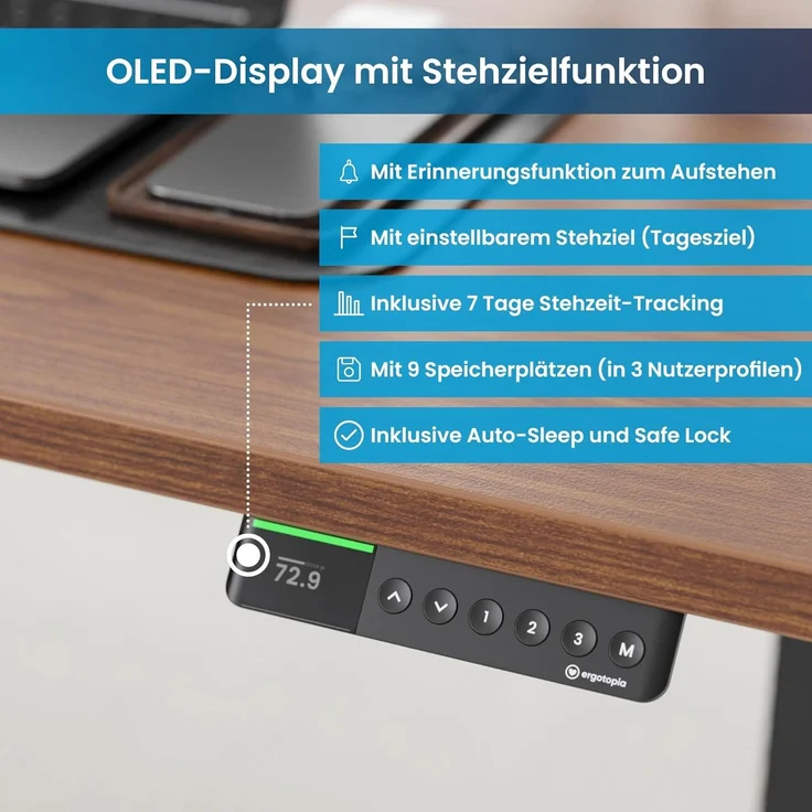 Desktopia Pro X - Elektrisch höhenverstellbarer Schreibtisch / Ergonomischer Tisch mit Memory-Funktion, Nussbaum, Gestell Weiß, 180x80 cm – Bild 3
