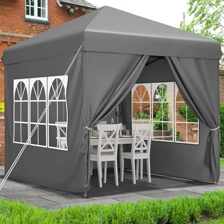YITAHOME 2,5x2,5 wasserdichte Pavillon Faltpavillon mit Seitenteilen, Höhenverstellbar Faltbarer Pop up Pavillon Perfekt für Outdoor Partys, Camping, Märkte und Festivals, Dunkelgrau – Bild 2