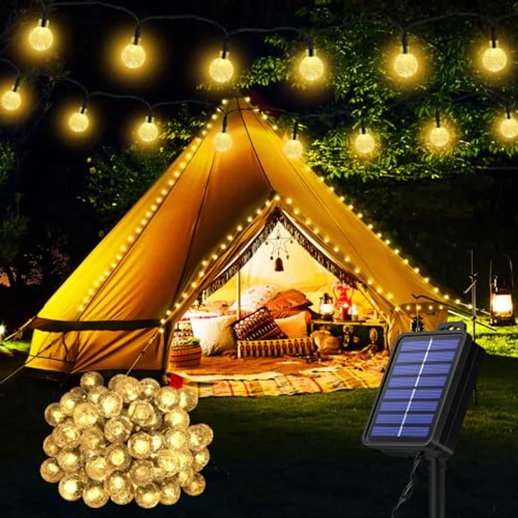 Solar Lichterkette Aussen Wetterfest, 60 LED 13,2M 43,3Ft 8 Modi IP65 Outdoor Lichterkette Solar aussen Wetterfest Lampions für Balkon Terassen Garten Bäume Weihnachtsdekoration Festival(warmweiß) – Bild 2