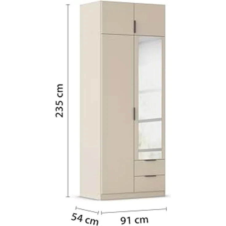 Rauch Möbel Lagoa, Kleiderschrank, Garderobe für Schlafzimmer, Kinderzimmer, Jugendzimmer 4-türig, mit Spiegel, 2 Schubladen, mit Zubehör Premium, Farbe Beige, Breite 91 – Bild 4