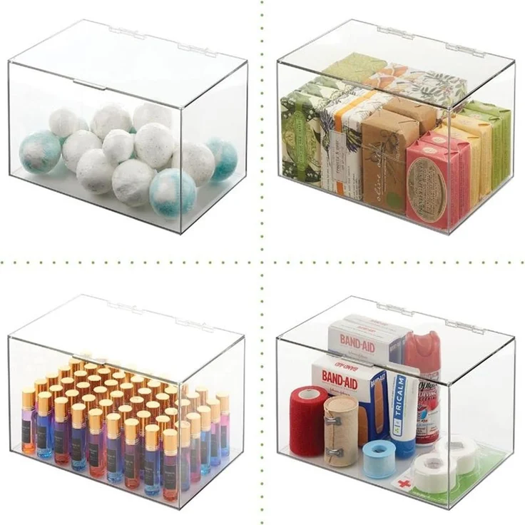 mDesign Kosmetikbox Aufbewahrung Organizer Klappdeckel Kunststoff Transparent – Bild 4