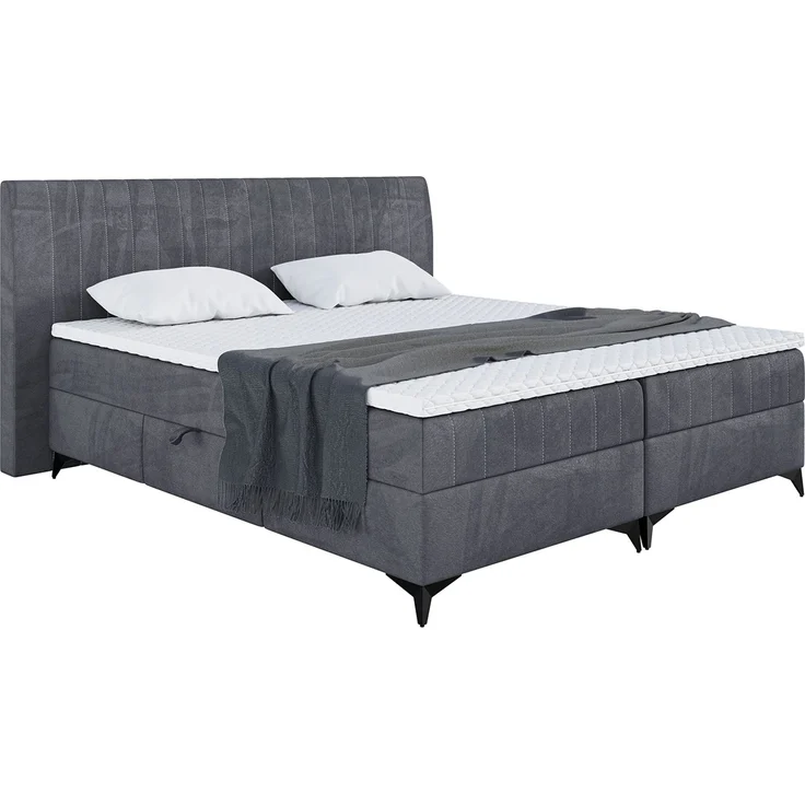 MEBLINI Boxspringbett NANI 160x200cm - H3P/Dunkelgrau Samt - mit Bettkasten - Polsterbett - Doppelbett mit Topper & Taschenfederkern-Matratze – Bild 2
