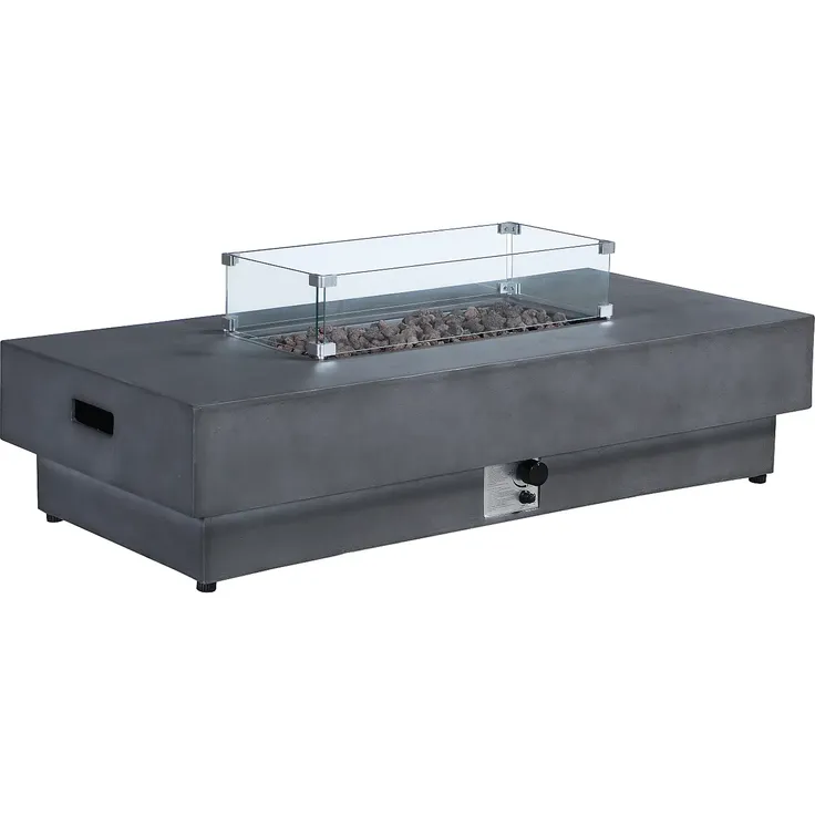 Vente-unique - Tisch rechteckig mit Gasfeuerstelle – MGO – Grau – Quadratischer Feuerbereich – SEROZA