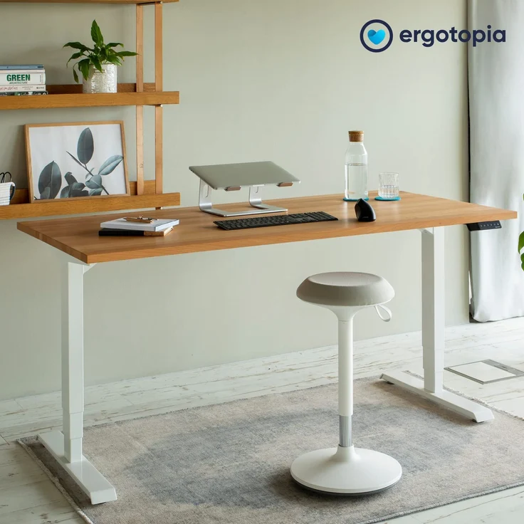 Ergotopia 'Dykó I' Sitz-Stehhocker mit Schwingeffekt, 360° drehbar, höhenverstellbar 57–83 cm, Beige / Weiß – Bild 2