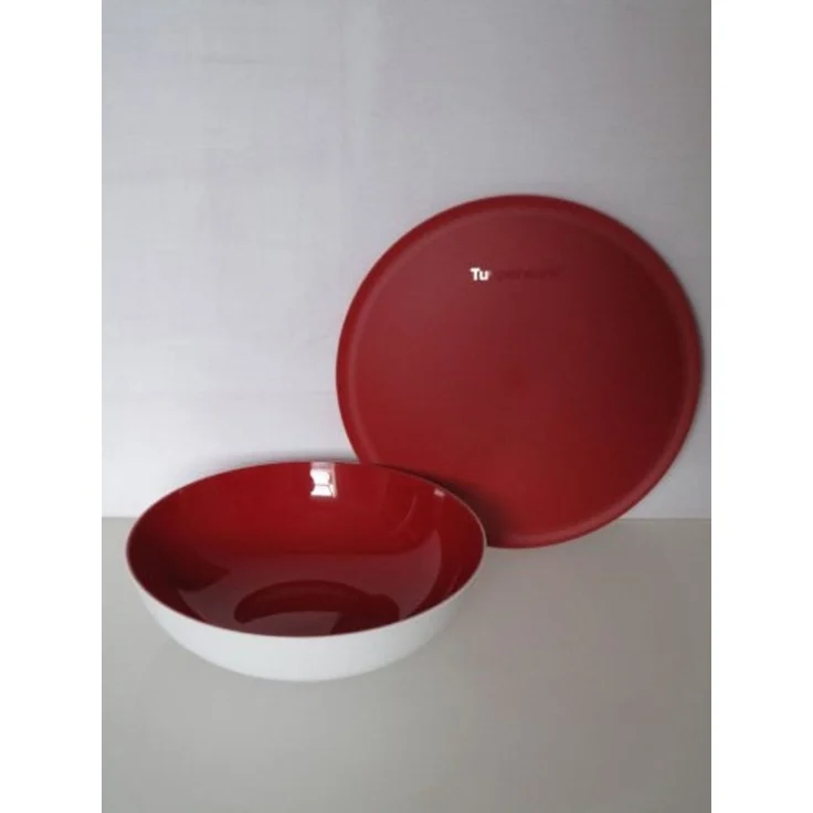 TUPPERWARE Servierschüssel Tupperware Allegra Schale 3,5 Liter in bordeaux rot/weiß – Bild 3