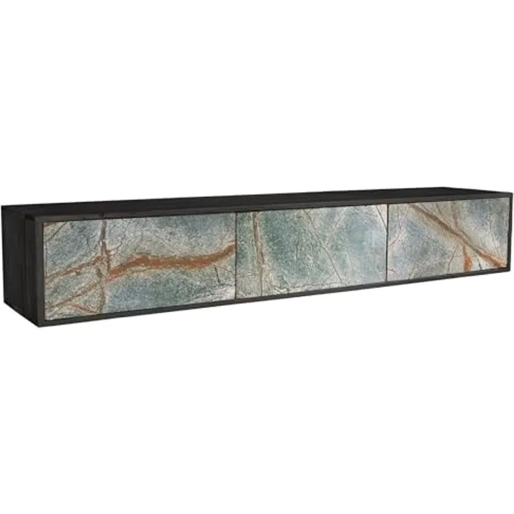 riess-ambiente TV-Board MOUNTAIN SOUL 160cm schwarz / grau-natur · Lowboard aus Massivholz (Einzelartikel, 1 St), hängend · Naturstein-Front · grifflos · mit Stauraum · Akazie · Design