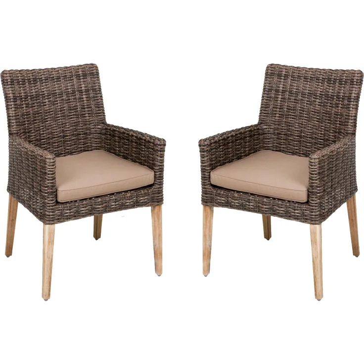 Gartenstuhl 2er Set TROMSO mit Auflage - Akazie, Pfefferbraun | Relaxsessel Wetterfest Gartenstühle Outdoor