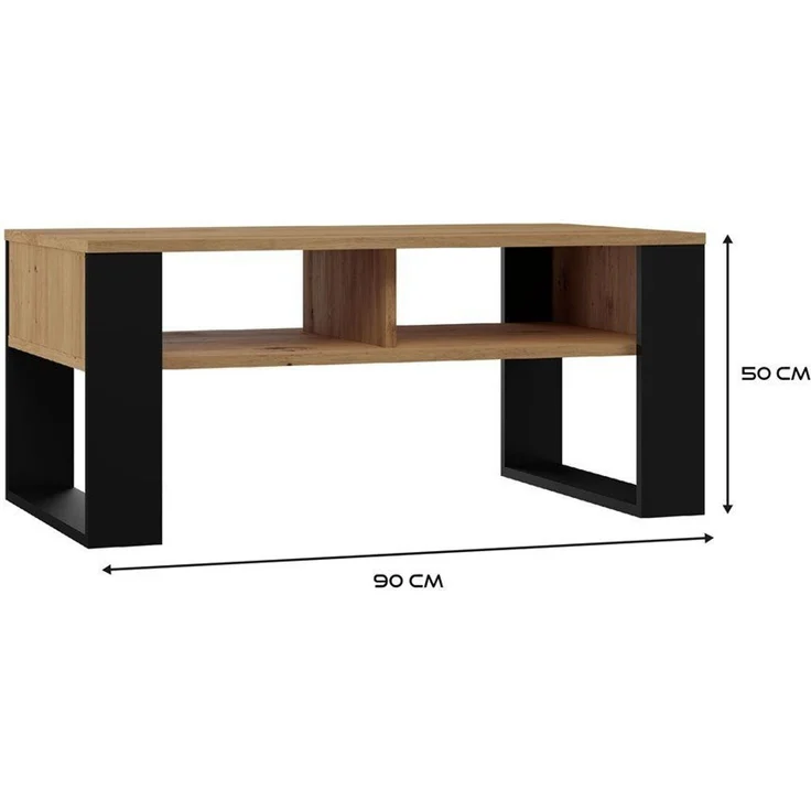 ibonto COUCHTISCH ARTISAN EICHE – SCHWARZ Robust, Kratzfest (H 50 x T 58 x B 90 cm) – Bild 2