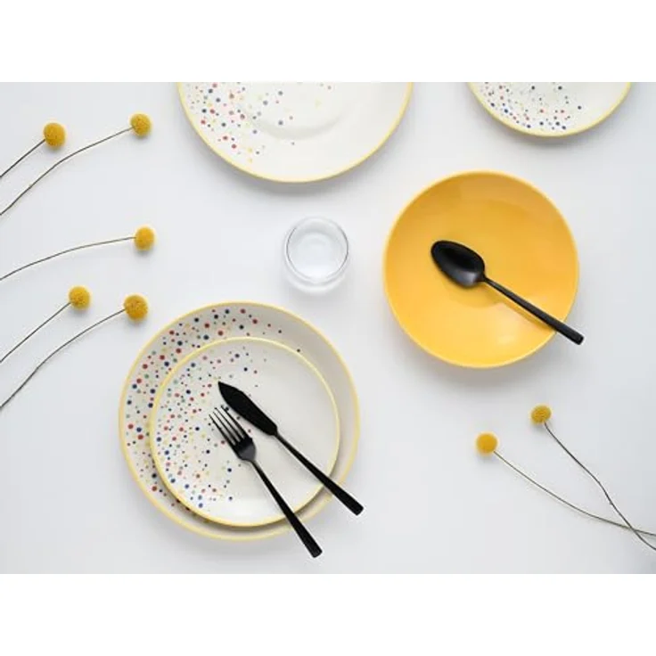 Creatable Tafelservice Joy, 12-teiliges Geschirrset in Gelb-bunt und Creme, handbemalt, lebensmittelecht, stapelbar – Bild 5