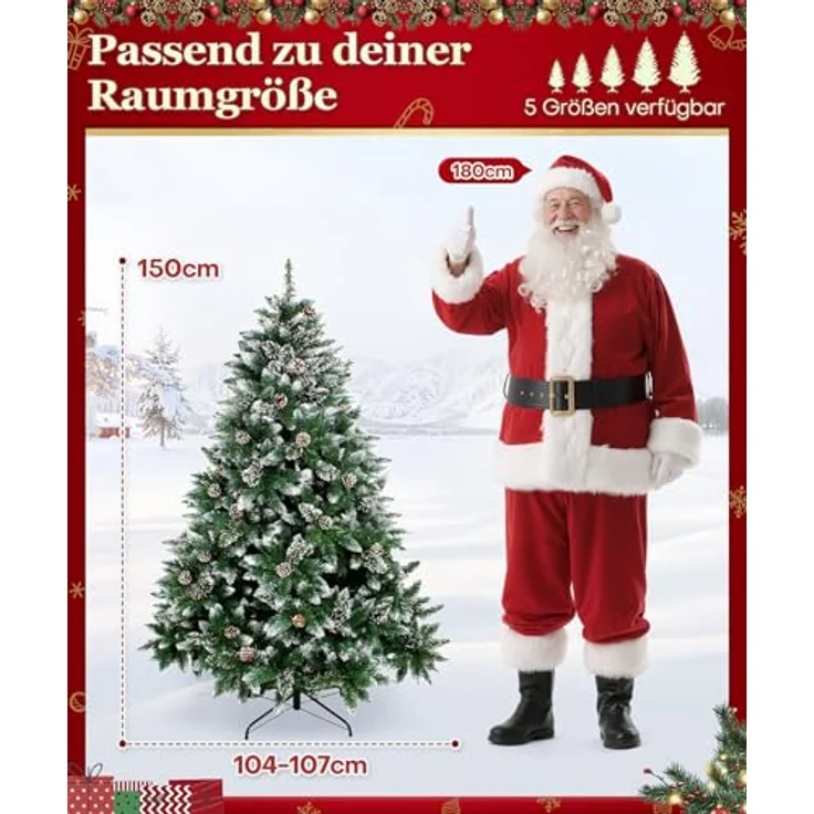 Yorbay Künstlicher Weihnachtsbaum Künstlicher Tannenbaum mit Schnee, Kiefernzapfen, mit Ständer, Weihnachtsbaum Christbaum für Weihnachten-Dekoration – Bild 3