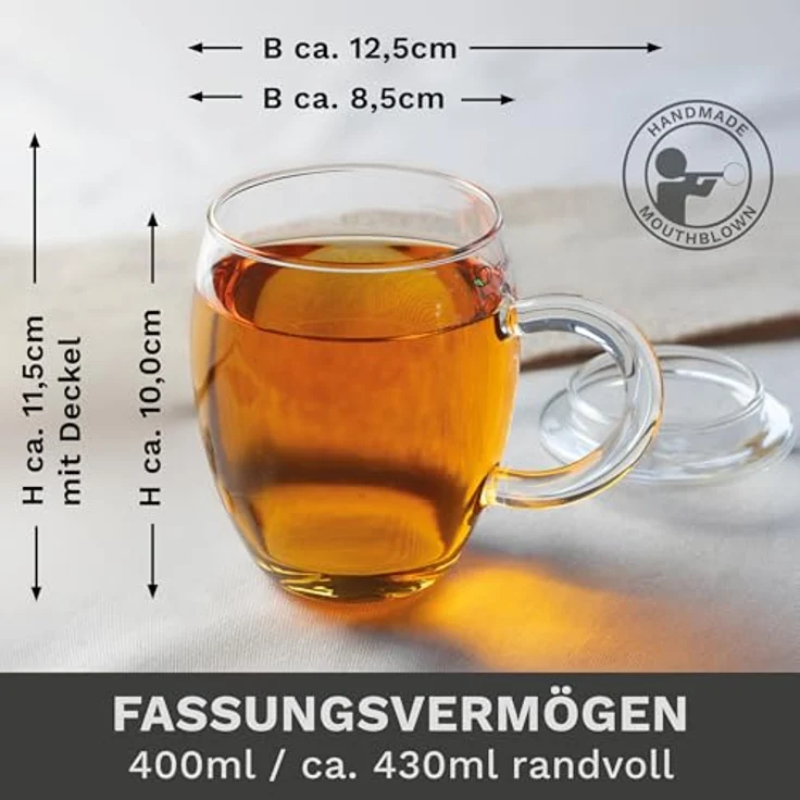 Creano Teeglas All in one, mit Glassieb & Henkel, Borosilikatglas, 3-teilig – Bild 5