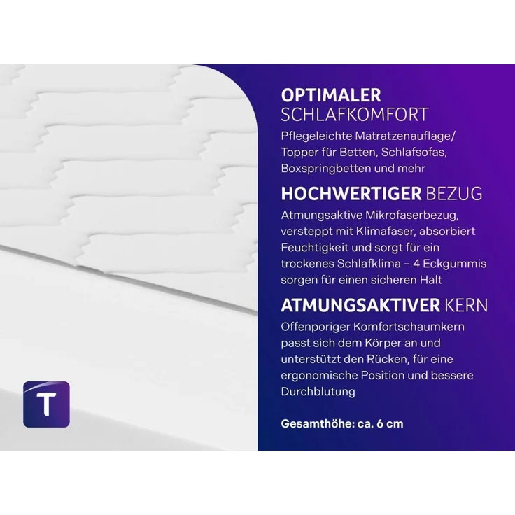 Traumnacht orthopädischer Matratzentopper, mit einem bequemem Komfortschaumkern, Öko-Tex zertifiziert, 90x190 cm, produziert nach deutschem Qualitätsstandard – Bild 3