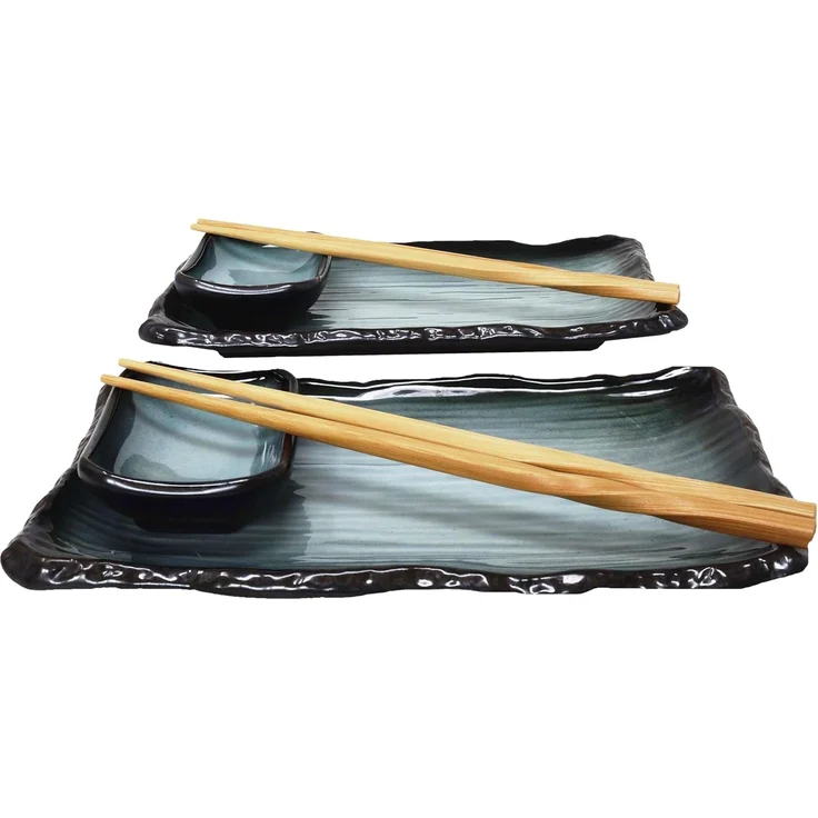 MystiCalls Sushiteller Sushi Geschirr Set für 2 Personen blau/schwarz Platte Sushiplatte, (8 St), Spülmaschinenfest – Bild 1