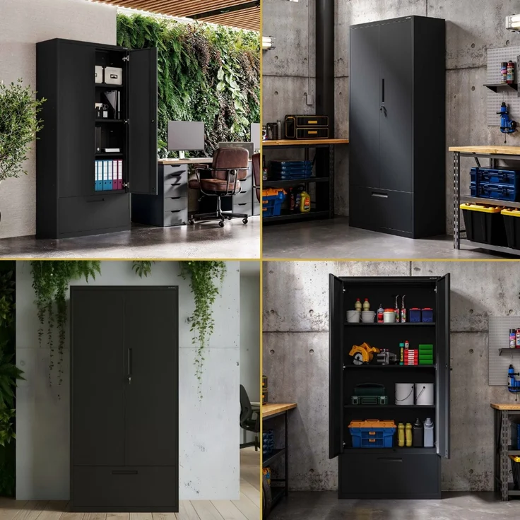 Metallschrank mit Hohe Schublade RUEL - 195x90x40cm Schwarz | Büroschrank Aktenschrank Stahlschrank Fachbodenschrank Werkstattschrank – Bild 7